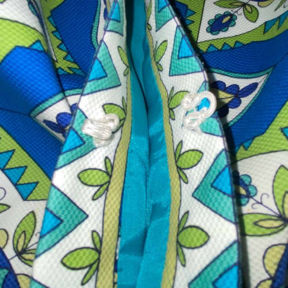 Chico's Jacket Women's Sz 12 Teal Chartreuse Royal Blue Flare 3/4 Sleeves Tribal - Picture 6 of 7